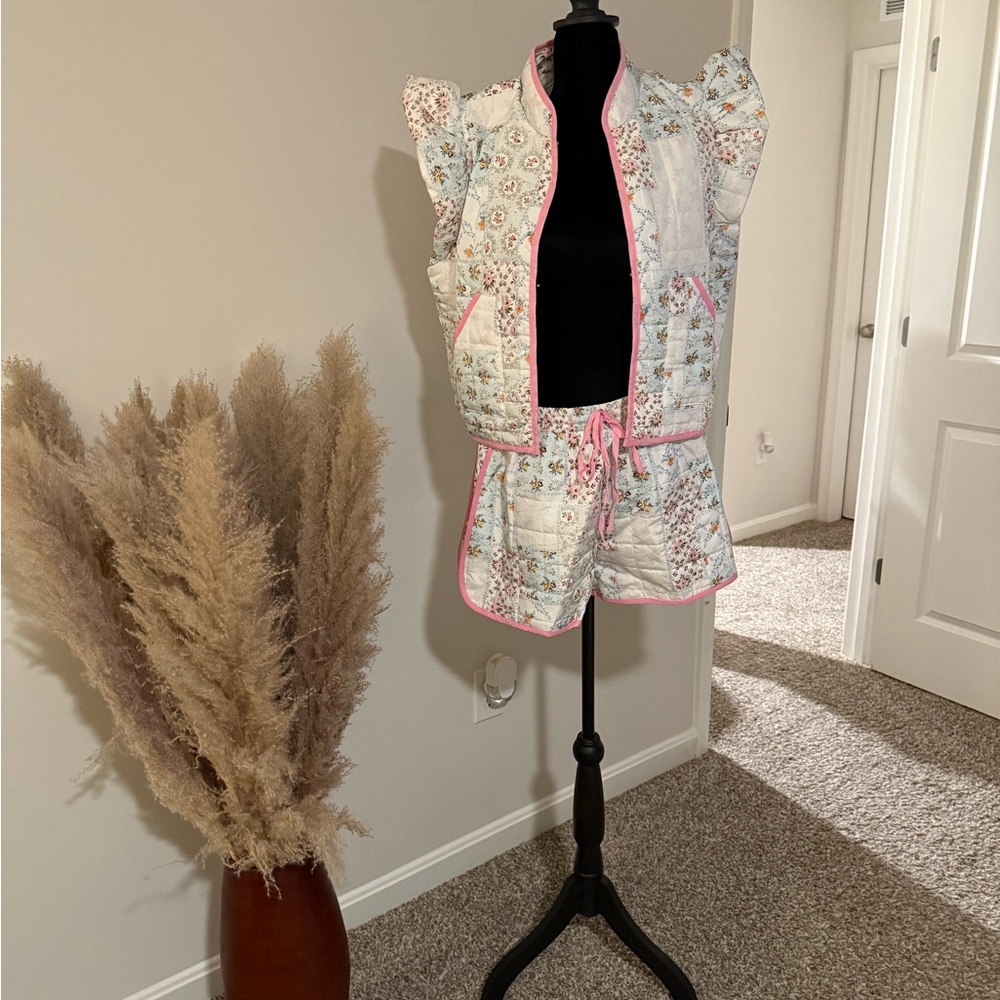Floral Quilted Puffer Vest and Shorts Set
